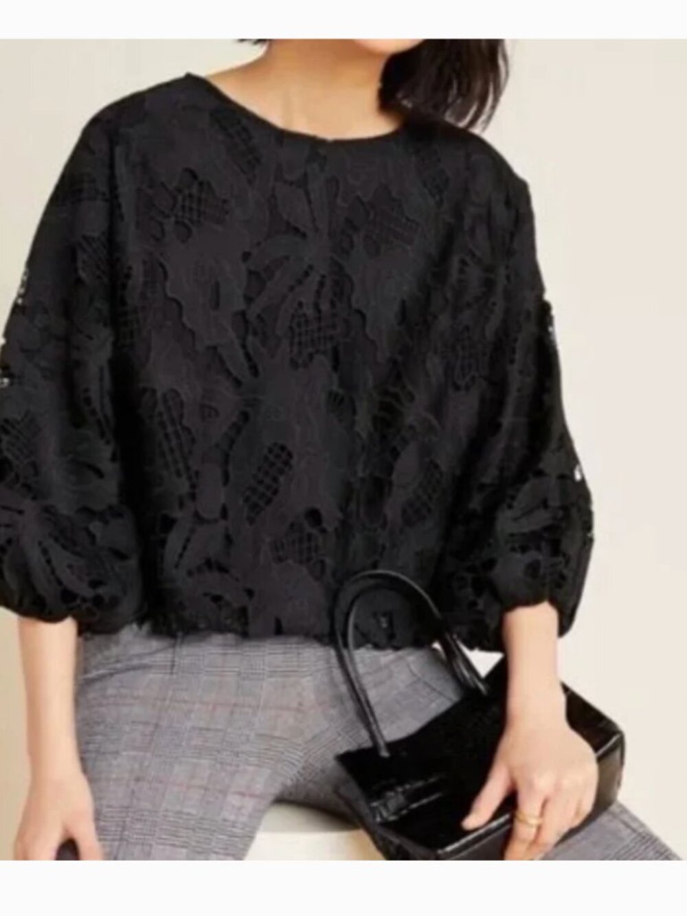 NWT Anthropologie Eri + Ali Black Annemarie Lace Blouse Top Size S